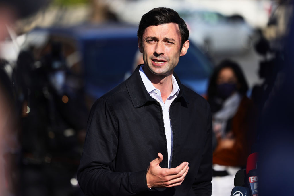 Georgia Senate Candidate Jon Ossoff Visits Polling Location On Day Of Runoff Election