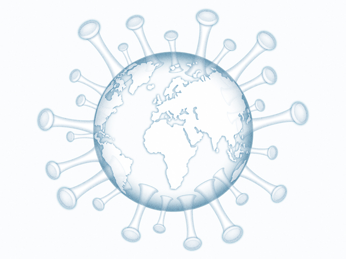 Earth with covid-19 virus, illustration