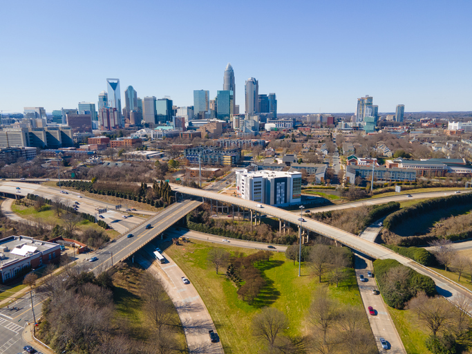 Aerial of Charlotte, North Carolina Skyline