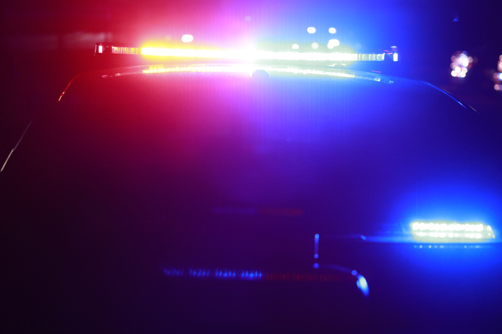 Police car with LED lights at a crime scene