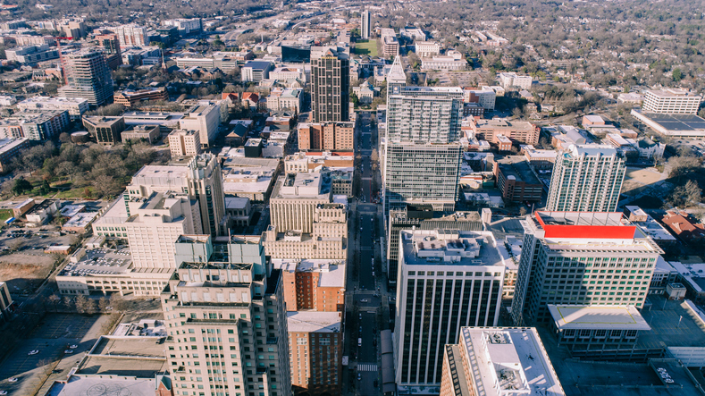Aerial cityscape of Raleigh, North Carolina