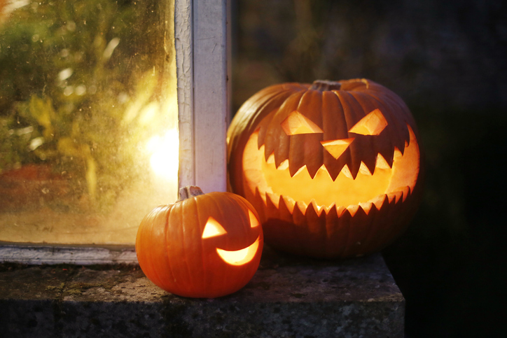 Still life of Halloween pumpkins