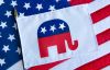 REPUBLICAN ELEPHANT SYMBOL on a flag on top of the American Flag.
