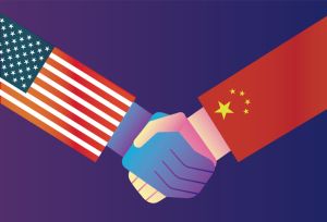 China and the United States shake hands and cooperate