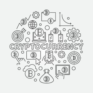 Cryptocurrency round outline illustration. Vector virtual money concept symbol