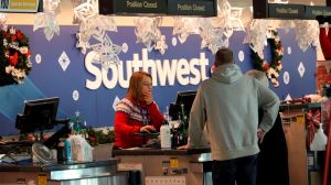 Travelers at the Southwest Airline counter at Long Island airport