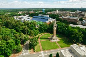 Aerial over the University of North Carolina at Chapel Hill in the Spring