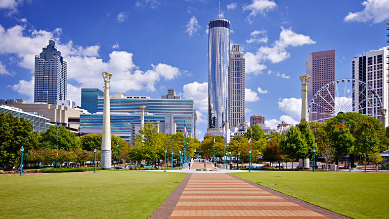 Downtown city skyline view of Atlanta Georgia USA