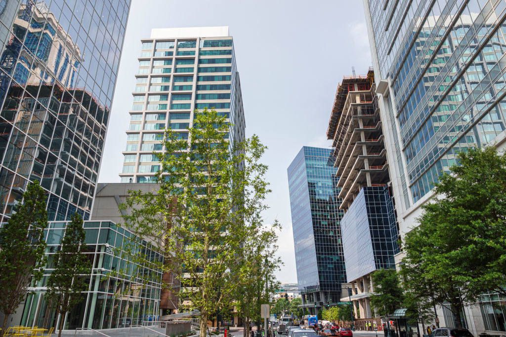 Charlotte, North Carolina, South Tryon Street, downtown urban skyline, architecture
