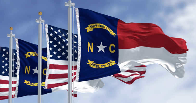Detail of North Carolina state flag waving