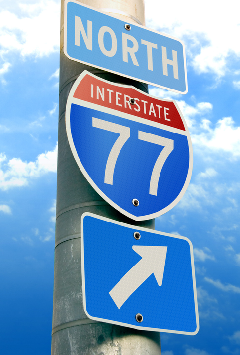 Interstate 77 Road Sign: Charlotte, Cleveland