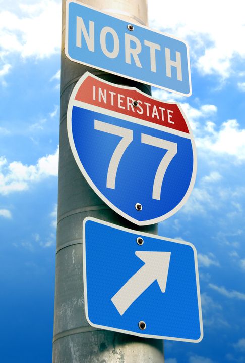 Interstate 77 Road Sign: Charlotte, Cleveland